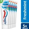 Aquafresh Freshmint - Tandpasta - Voor Een Frisse Adem - Voordeelverpakking - Recyclebare Plastic Tube En Dop -5 X 75ml