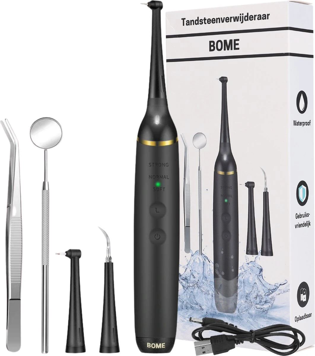 BOME Tandsteen Verwijderaar - 3 Opzetstukken - Tandplak Verwijderaar - Inclusief Spiegel En Pincet - 3 Standen