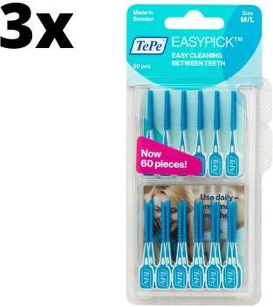 TePe Easypick M/L - Blauw - 3 X 60 Stuks - Voordeelverpakking - Afbeelding 3