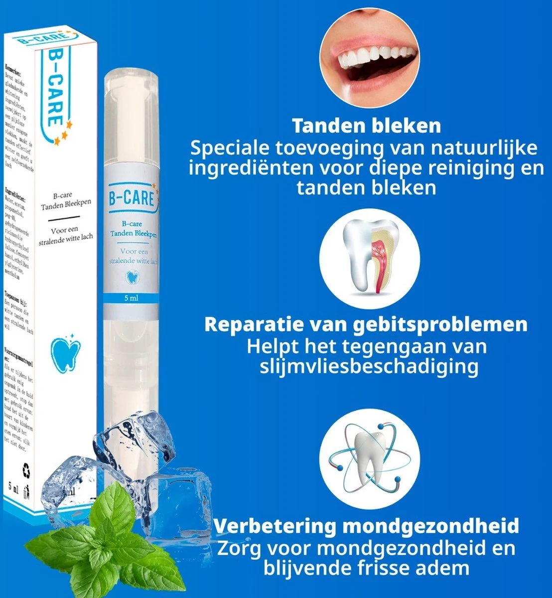 B-care Tanden Bleekpen - Teeth Whitening Pen - Tanden Bleker - Wittere Tanden - Teeth Whitening Strips - Professioneel Resultaat - Tandsteen Verwijderaar - Zonder Peroxide - Tandenbleekset - Tanden Bleken - Afbeelding 3
