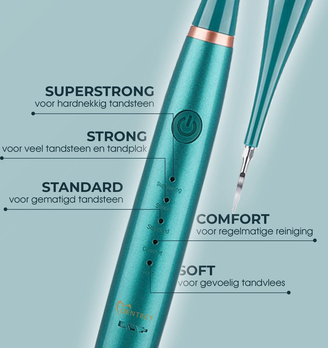 Merkloos Tandsteen Verwijderaar Elektrisch Dentect – Tandenborstel Opzetstukken - Tandarts Spiegel - 5 Standen - Groen - Afbeelding 4