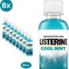 Listerine Cool Mint Mondwater, Mondspoeling Met Intens Frisse Muntsmaak, Bestrijdt Schadelijke Bacteriën Voor Gezond Tandvlees, 8 X 95 Ml