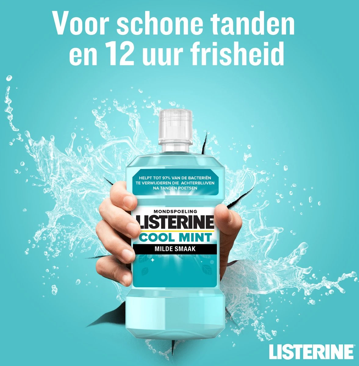 LISTERINE Cool Mint Milde Smaak, Mondspoeling Zonder Alcohol Met Etherische Oliën, Helpt Bacteriën Te Verwijderen En Zorgt Voor Een Langdurig Frisse Adem, 3 X 500 Ml - Afbeelding 3