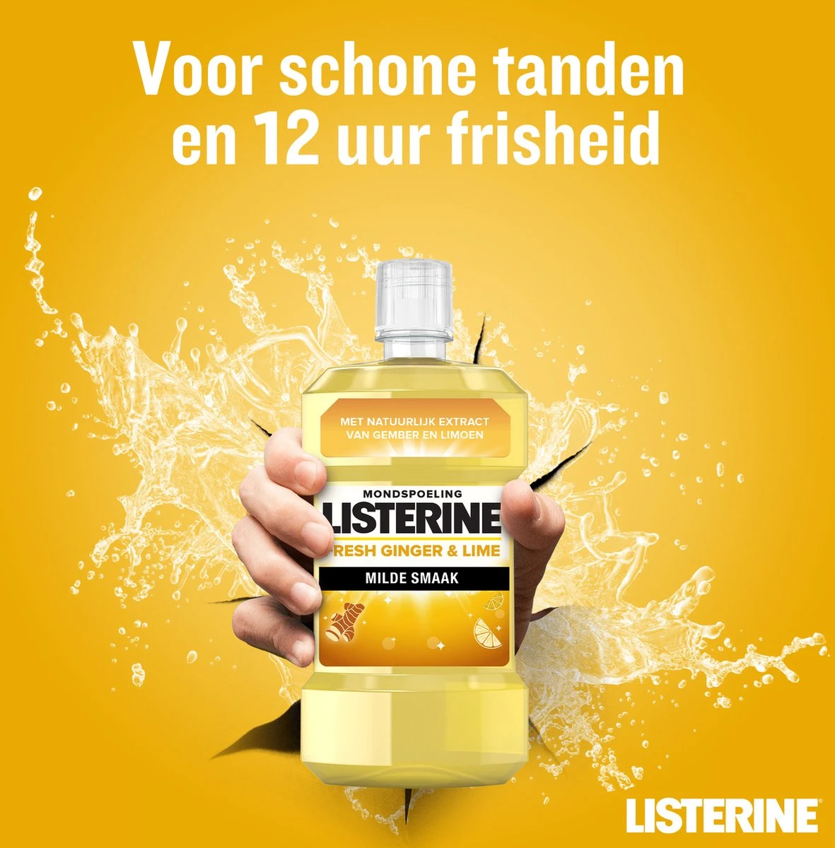 LISTERINE Fresh Ginger & Lime Mondwater, Met Gember- En Limoenextract, Mondspoeling Zonder Alcohol, Voor Een Frisse Adem, 3 X 500 Ml - Afbeelding 3