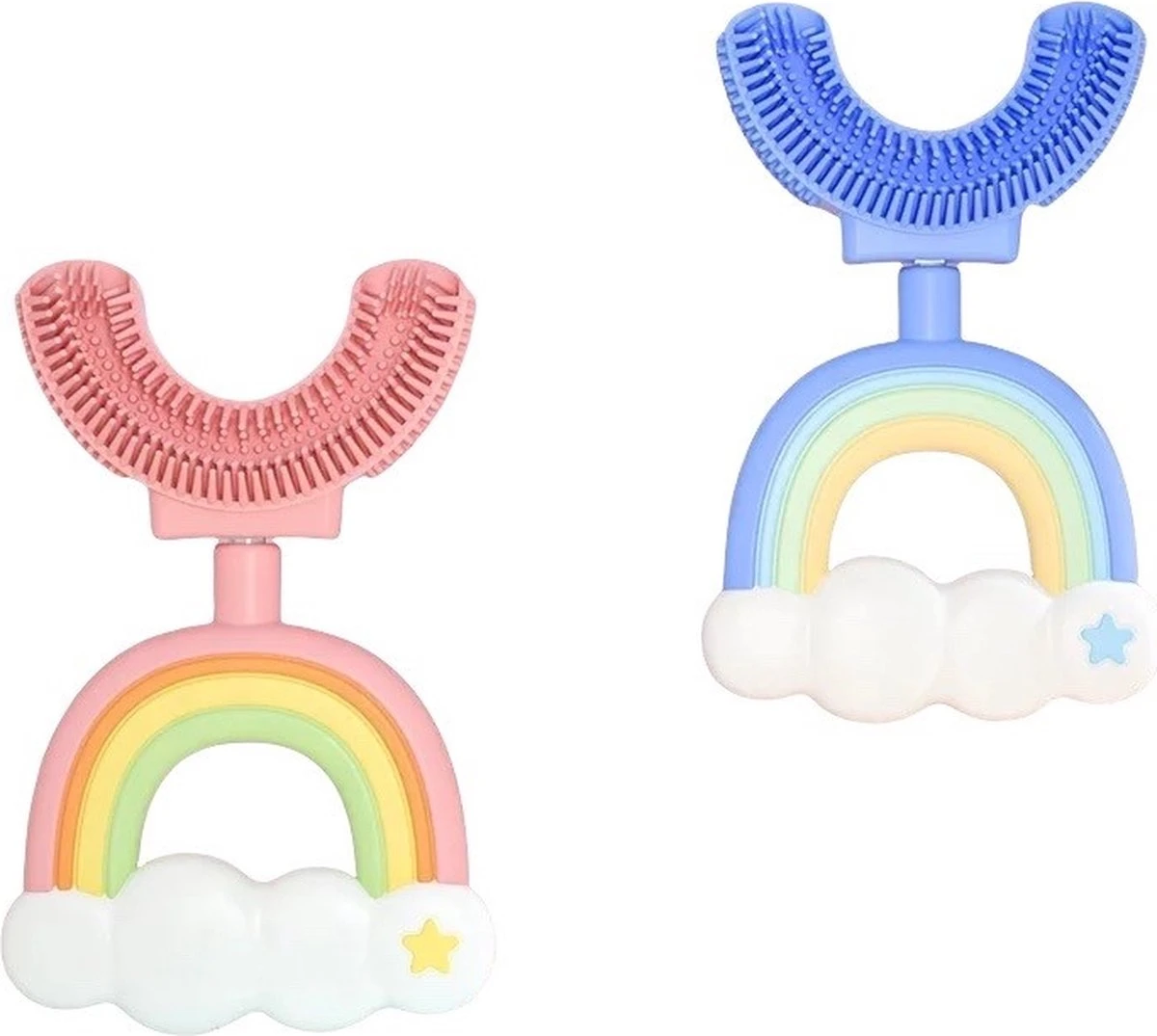 Medies - 360° U-vormige Kindertandenborstel Regenboog Roze | Baby Tandenborstel | Kindertandenborstel | Peuter Tandenborstel | U-vorm - Siliconen - Bpa Free - 2 Tot 7 Jaar - Afbeelding 2