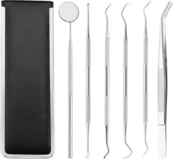 AdroitGoods 7 Delige RVS Tandarts Setje - Incl Haakje En Spiegel - Tandenstokers - Tandplak - Gebit Verzorging Setje