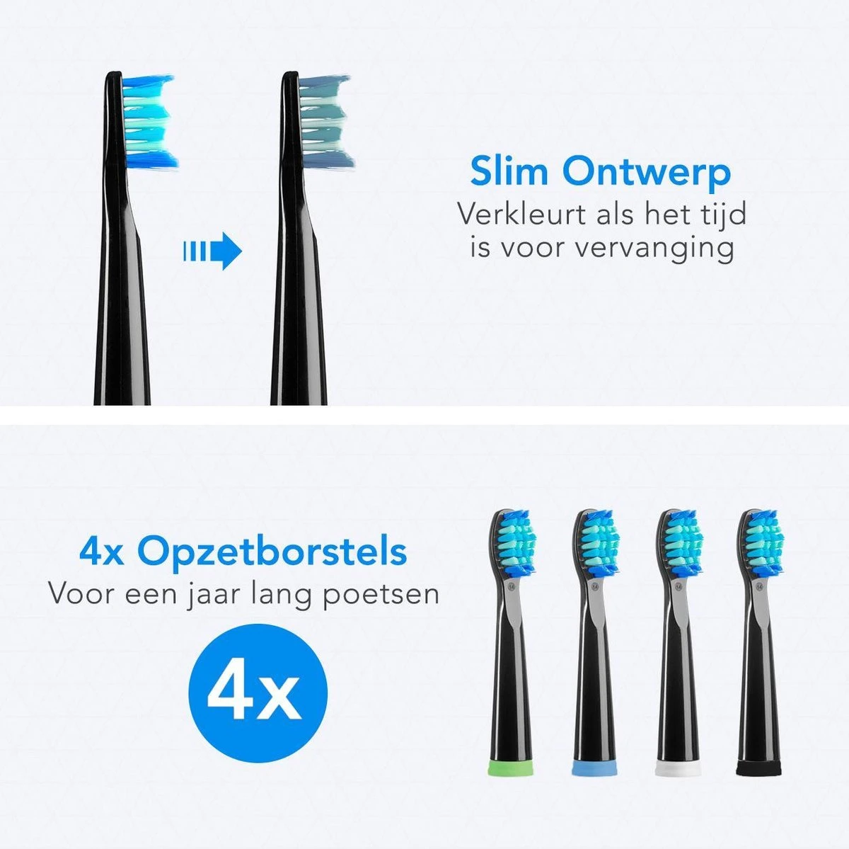 LifeGoods Opzetborstels - Voor Elektrische Tandenborstel - 4 Stuks - Zwart/Blauw - Afbeelding 3