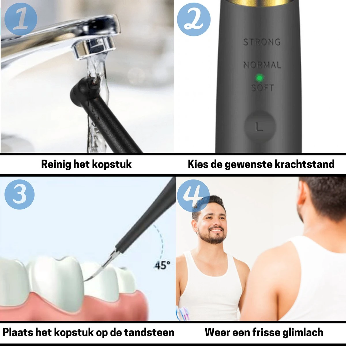 BOME Tandsteen Verwijderaar - 3 Opzetstukken - Tandplak Verwijderaar - Inclusief Spiegel En Pincet - 3 Standen - Afbeelding 2