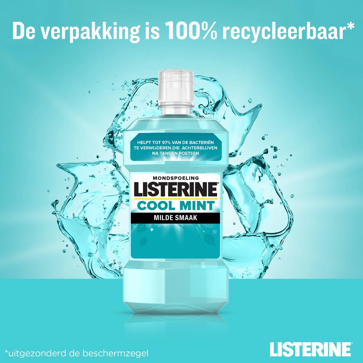 LISTERINE Cool Mint Milde Smaak, Mondspoeling Zonder Alcohol Met Etherische Oliën, Helpt Bacteriën Te Verwijderen En Zorgt Voor Een Langdurig Frisse Adem, 3 X 500 Ml - Afbeelding 7
