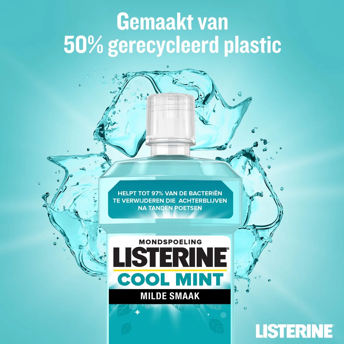 LISTERINE Cool Mint Milde Smaak, Mondspoeling Zonder Alcohol Met Etherische Oliën, Helpt Bacteriën Te Verwijderen En Zorgt Voor Een Langdurig Frisse Adem, 3 X 500 Ml - Afbeelding 8