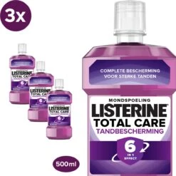 LISTERINE Total Care Tandbescherming, Mondspoeling, Biedt Complete Bescherming Voor Sterke Tanden Met 6 In 1 Effect, 3 X 500 Ml