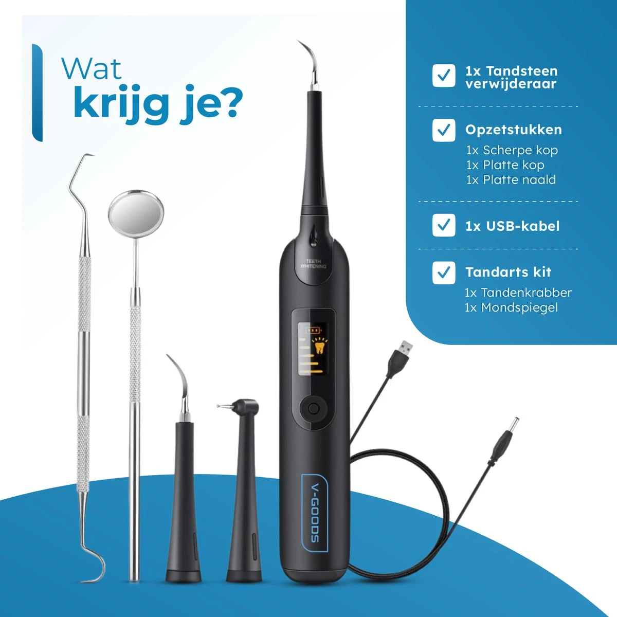 Professionele Tandsteen Verwijderaar - 5 Standen - Inclusief Tandarts Set - Met 3 Opzetstukken - Elektrisch - Tandplak - Afbeelding 5