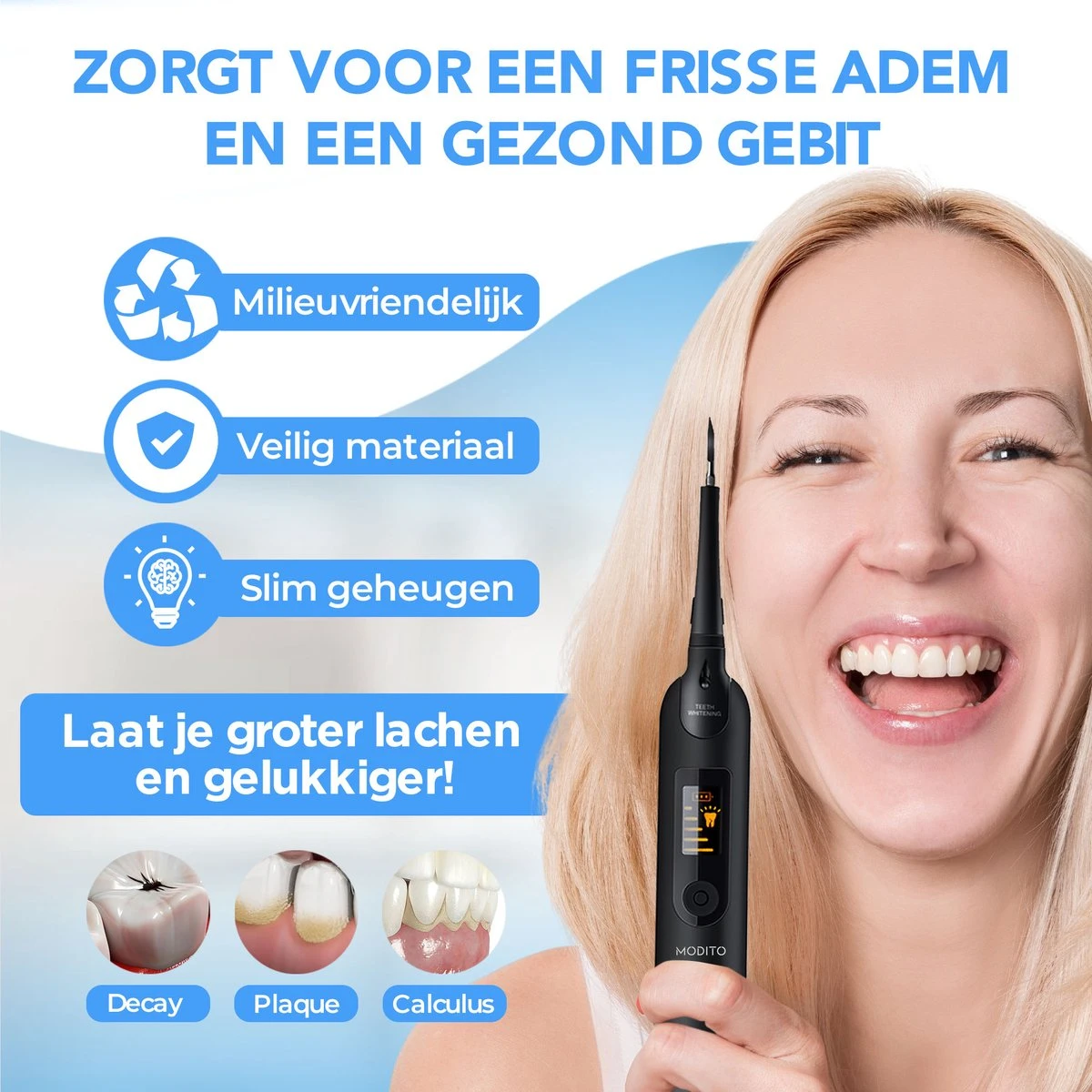 Merkloos Tandsteen Verwijderaar - 5 Standen - Inclusief Tandarts Set - Met 3 Opzetstukken - Elektrisch - Tandplak