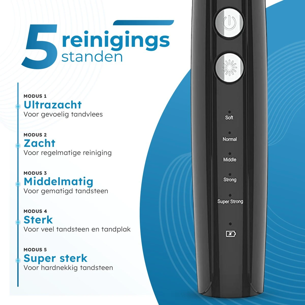 V-Goods Premium Sonische Tandsteen Verwijderaar - 5 Standen - Inclusief Tandarts Set - 3 Opzetstukken - Tandplak - Afbeelding 3