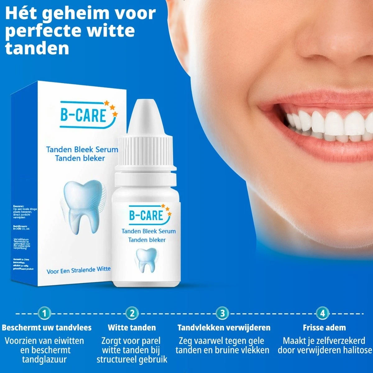 B-care Tanden Bleker – Wittere Tanden – Teeth Whitening Strips – Professioneel Resultaat - Tandsteen Verwijderaar - Zonder Peroxide - Tandenbleekset - Tanden Bleken - Afbeelding 8