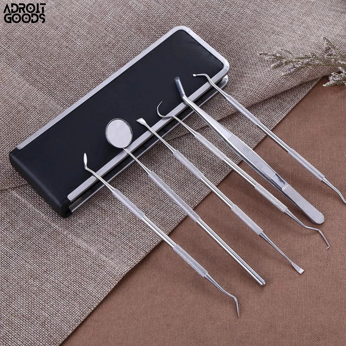 AdroitGoods 7 Delige RVS Tandarts Setje - Incl Haakje En Spiegel - Tandenstokers - Tandplak - Gebit Verzorging Setje - Afbeelding 3