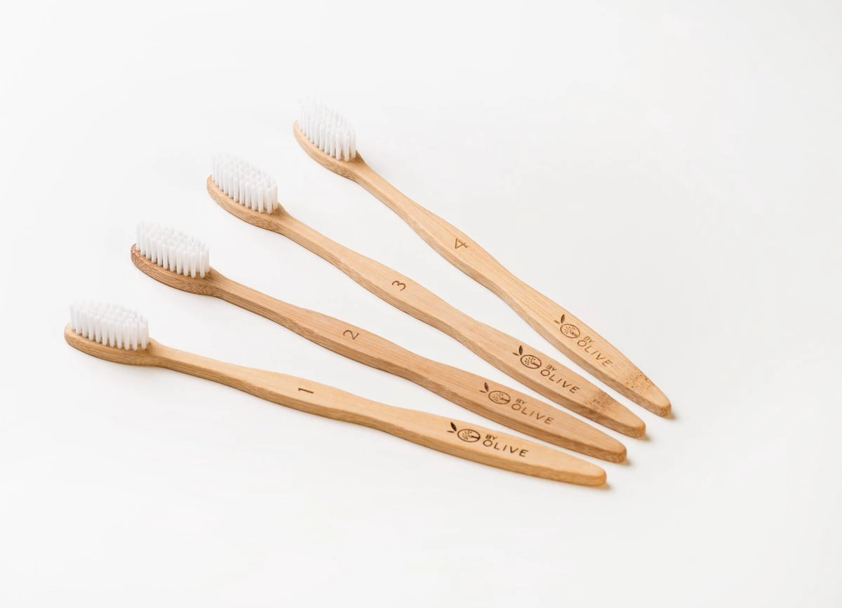 Bamboe Tandenborstel By Olive 4 St. Genummerd 100% Moso Bamboo - Afbeelding 6