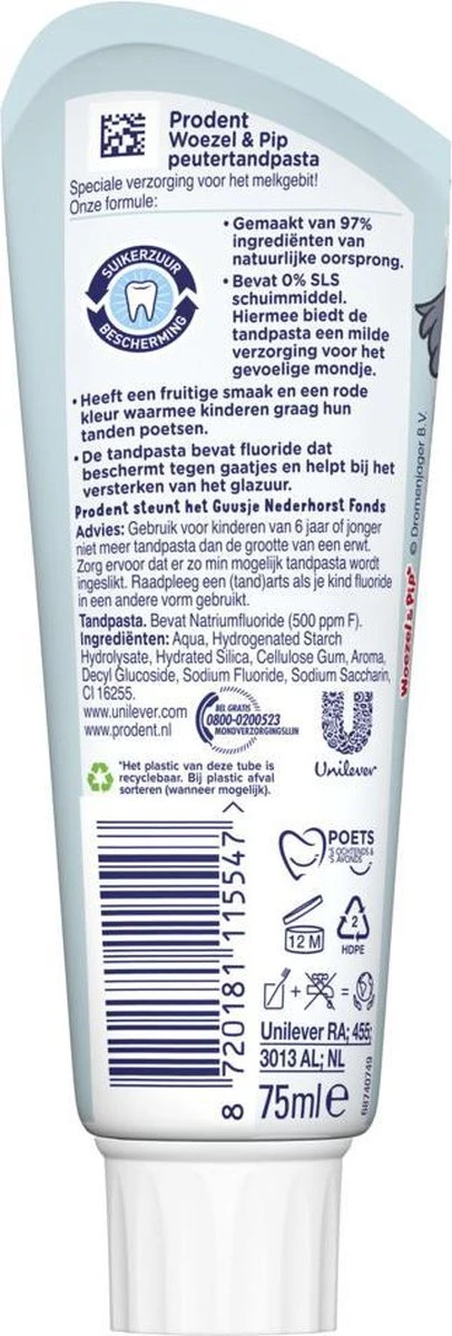 Prodent Kids 0-6 Jaar Woezel & Pip Tandpasta - 12 X 75 Ml - Voordeelverpakking - Afbeelding 3