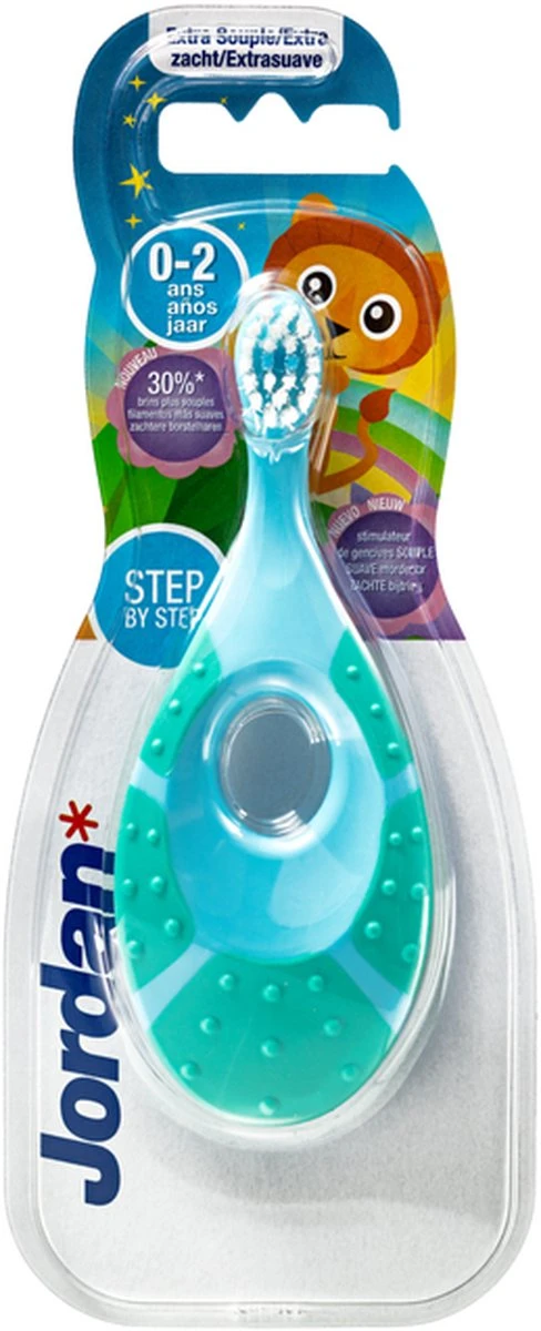 1x Jordan Tandenborstel Step By Step 0-2 Jaar Blauw/Groen/Oranje