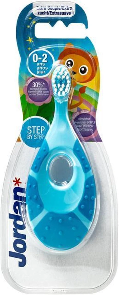 1x Jordan Tandenborstel Step By Step 0-2 Jaar Blauw/Groen/Oranje - Afbeelding 4