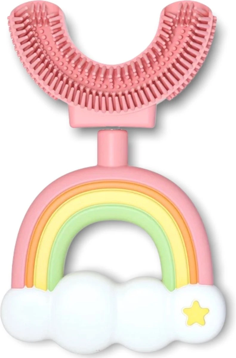 Medies - 360° U-vormige Kindertandenborstel Regenboog Roze | Baby Tandenborstel | Kindertandenborstel | Peuter Tandenborstel | U-vorm - Siliconen - Bpa Free - 2 Tot 7 Jaar