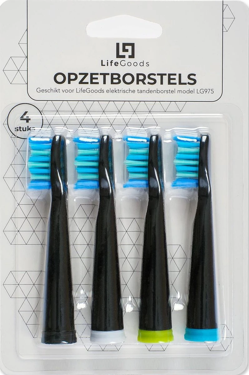 LifeGoods Opzetborstels - Voor Elektrische Tandenborstel - 4 Stuks - Zwart/Blauw - Afbeelding 5
