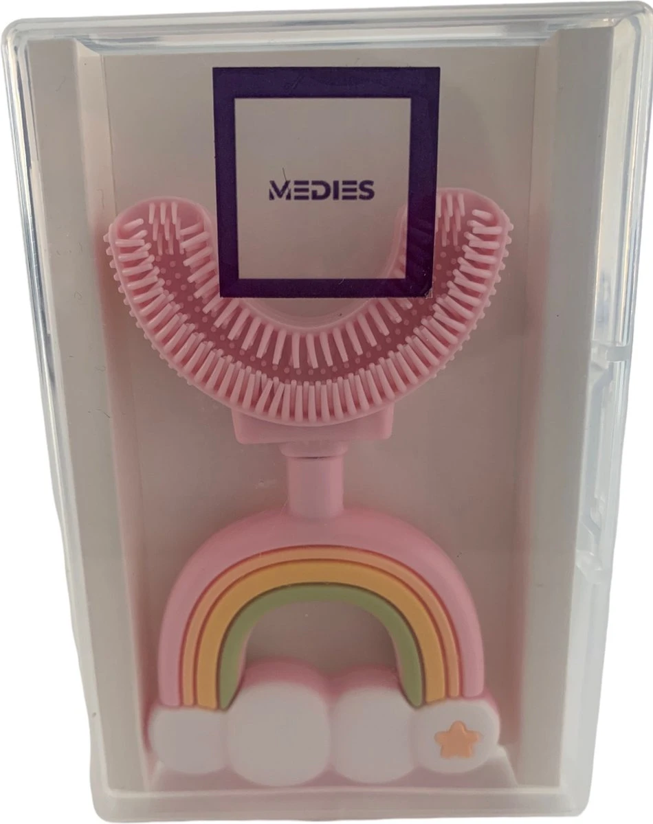 Medies - 360° U-vormige Kindertandenborstel Regenboog Roze | Baby Tandenborstel | Kindertandenborstel | Peuter Tandenborstel | U-vorm - Siliconen - Bpa Free - 2 Tot 7 Jaar - Afbeelding 6