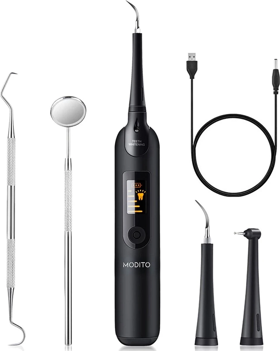 Merkloos Tandsteen Verwijderaar - 5 Standen - Inclusief Tandarts Set - Met 3 Opzetstukken - Elektrisch - Tandplak - Afbeelding 2