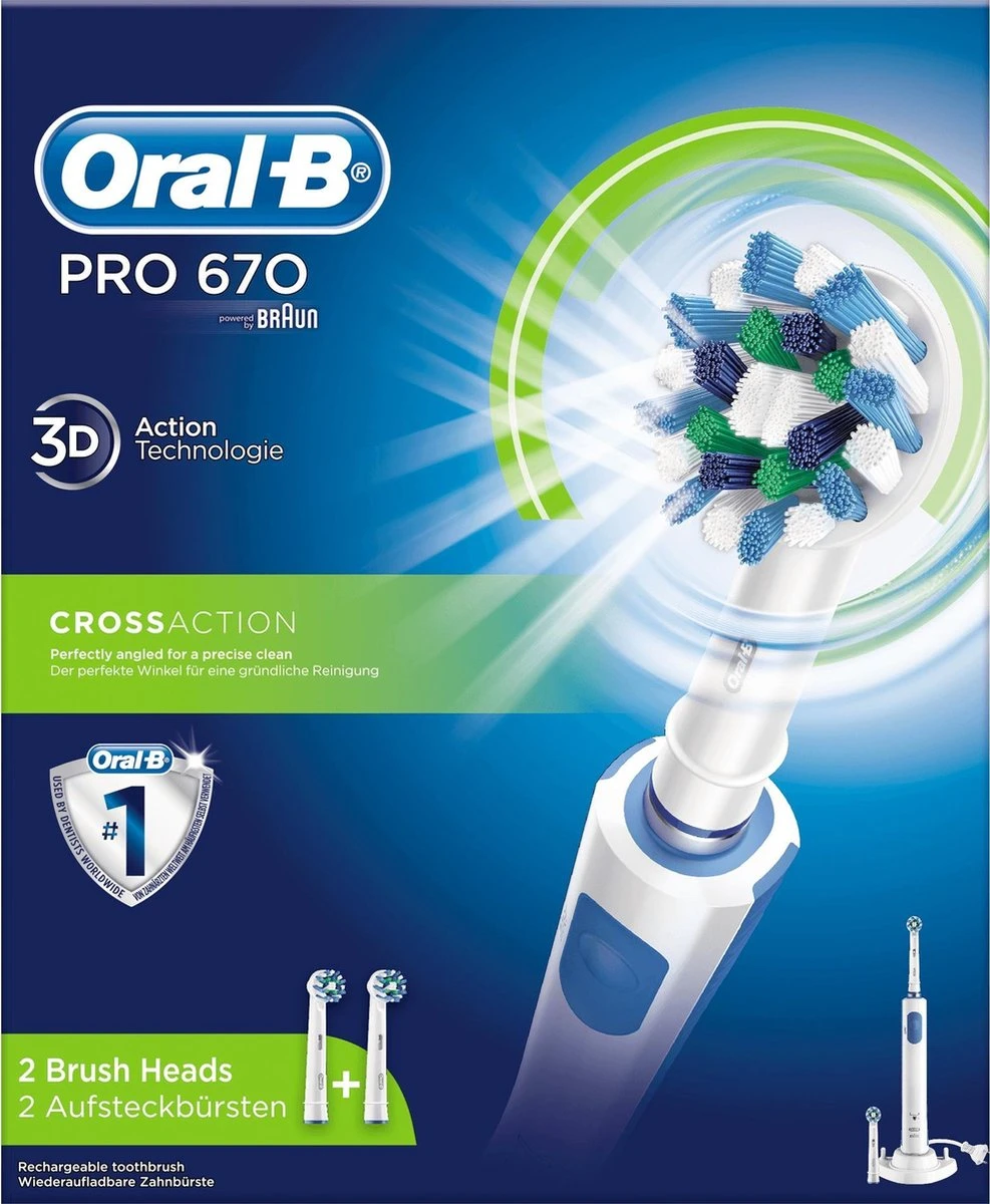 Oral B Oral-B PRO 670 CrossAction - Elektrische Tandenborstel - Met 2 Opzetborstels